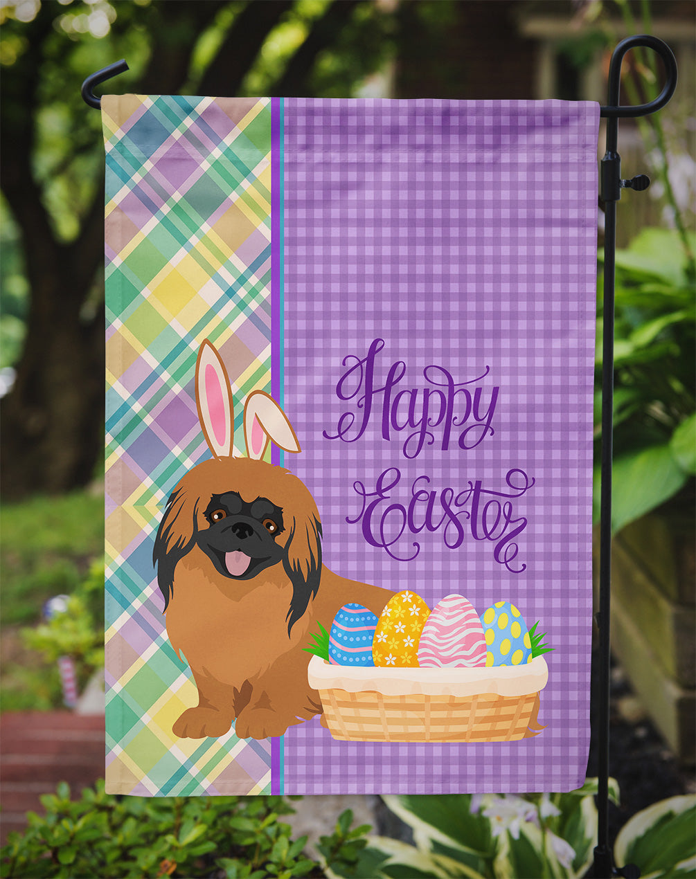 Red Pekingese Easter Garden Flag