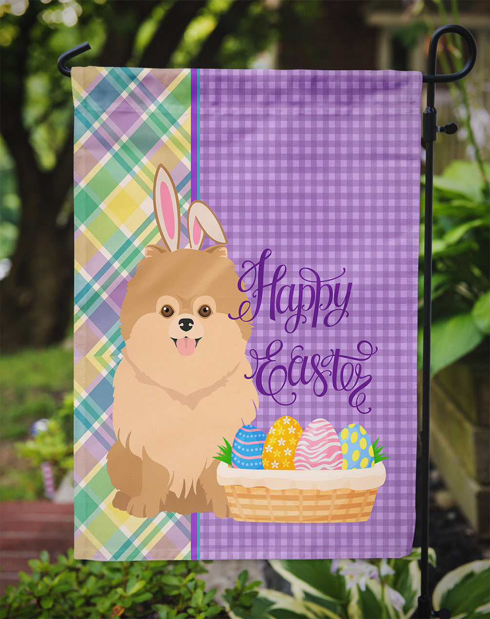 Orange Pomeranian Easter Garden Flag