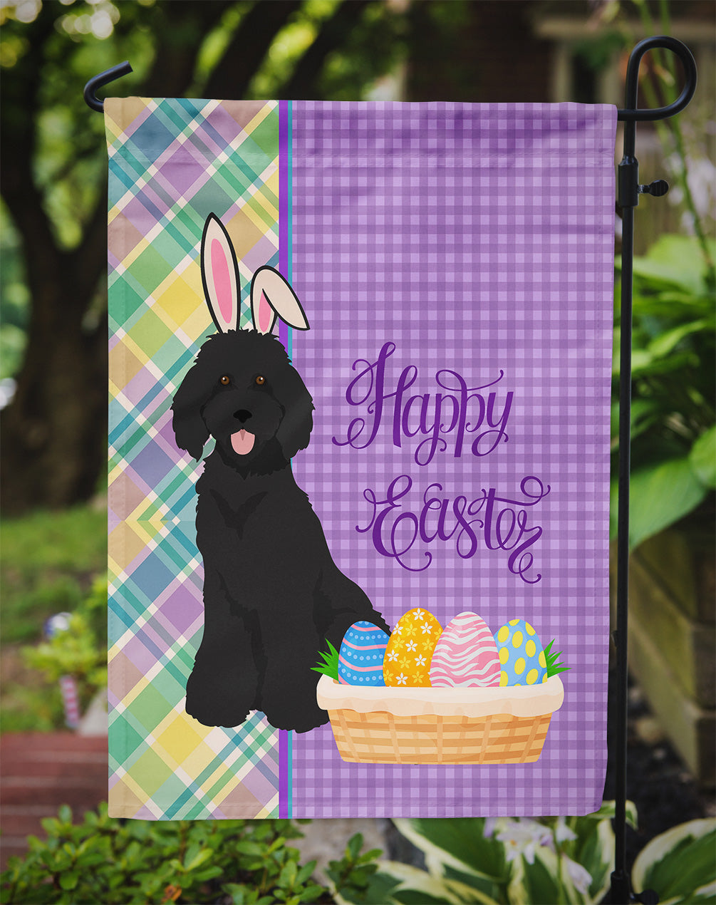 Standard Black Poodle Easter Garden Flag