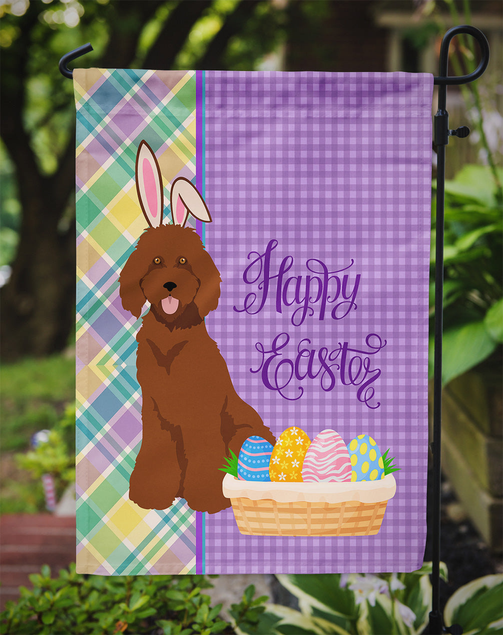 Standard Red Poodle Easter Garden Flag