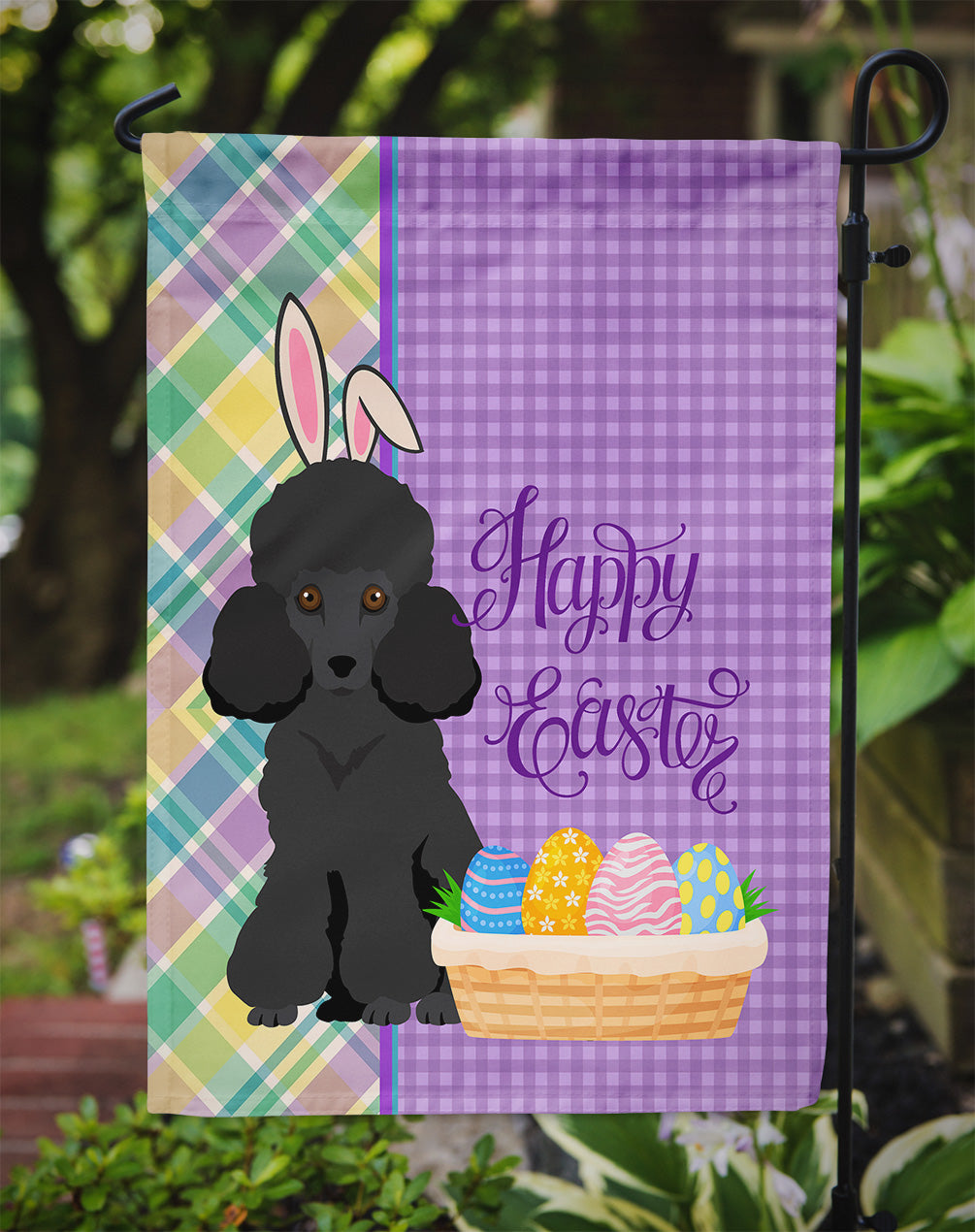 Toy Black Poodle Easter Garden Flag