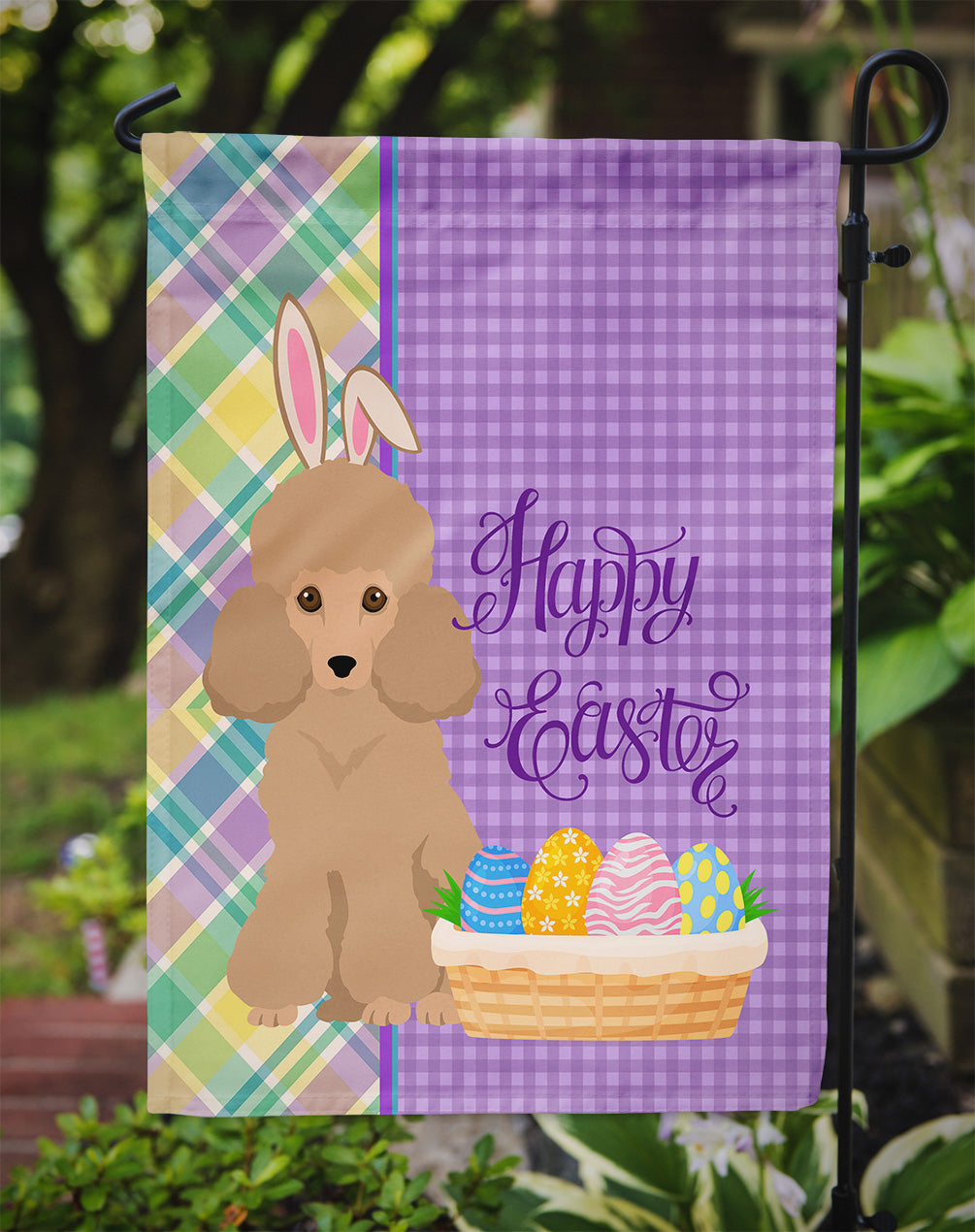 Toy Apricot Poodle Easter Garden Flag