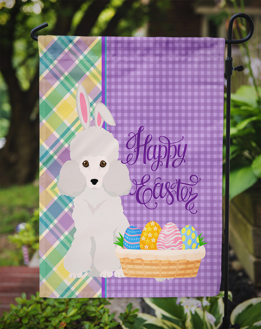 Toy White Poodle Easter Garden Flag