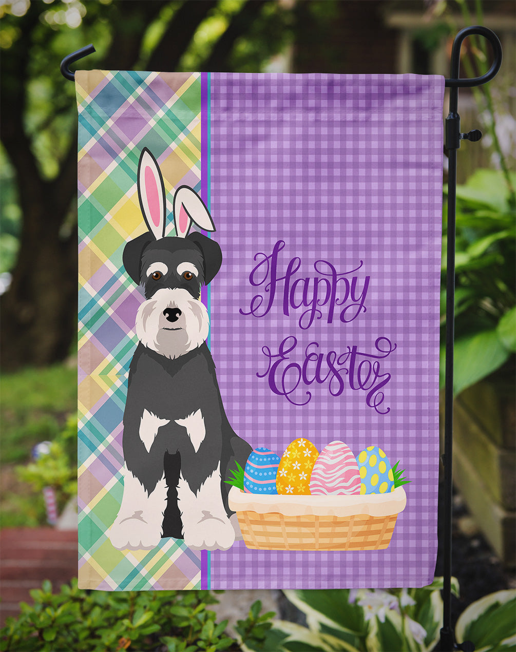 Black and Silver Natural Ears Schnauzer Easter Garden Flag