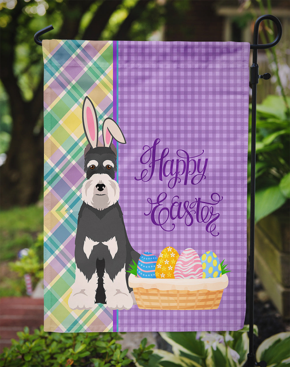 Black and Silver Schnauzer Easter Garden Flag