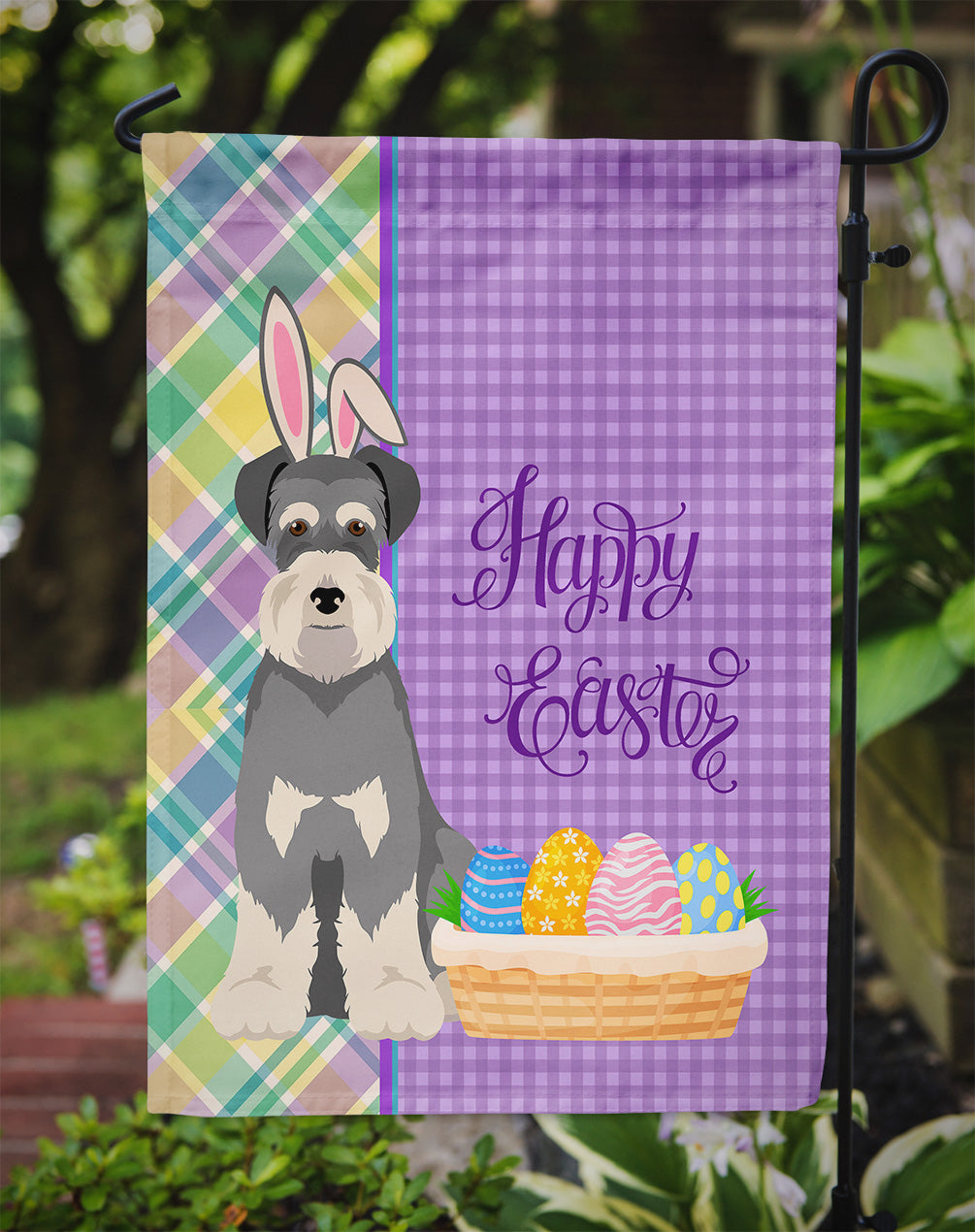 Salt Pepper Natural Ears Schnauzer Easter Garden Flag