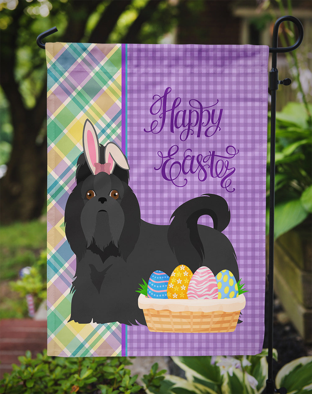 Black Shih Tzu Easter Garden Flag