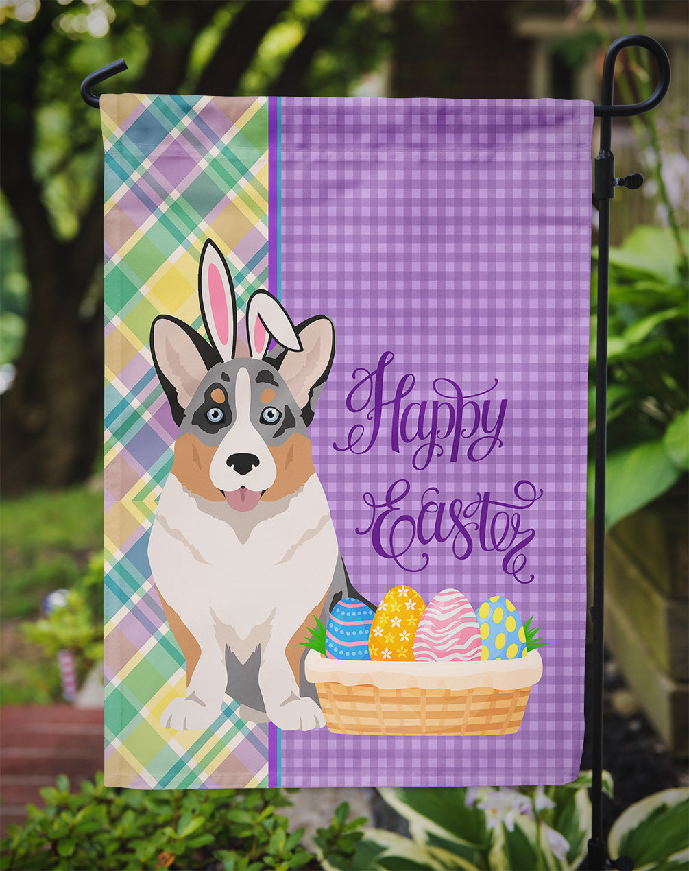 Blue Merle Cardigan Corgi Easter Garden Flag