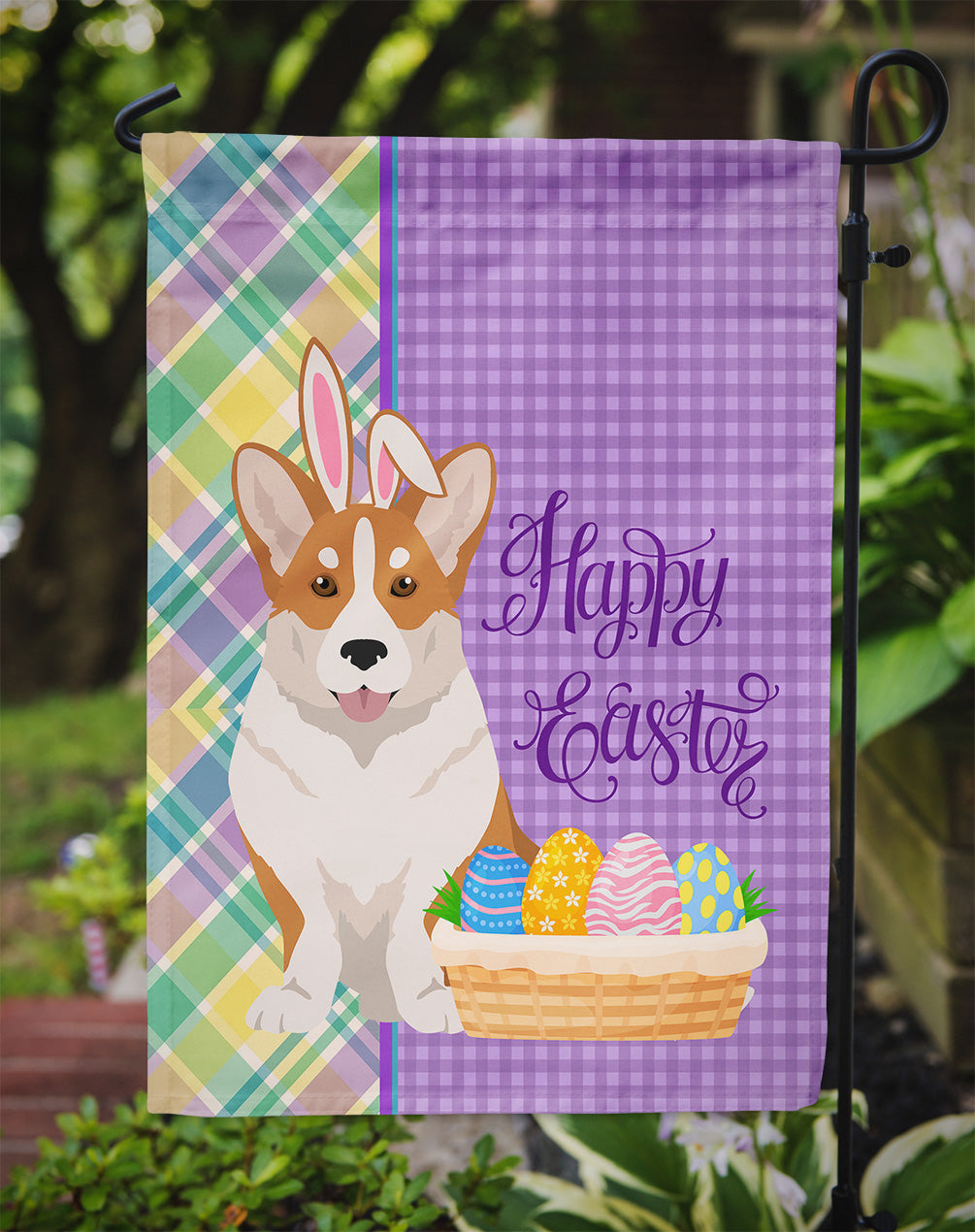 Red Cardigan Corgi Easter Garden Flag