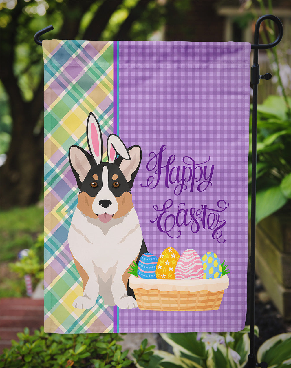 Tricolor Cardigan Corgi Easter Garden Flag