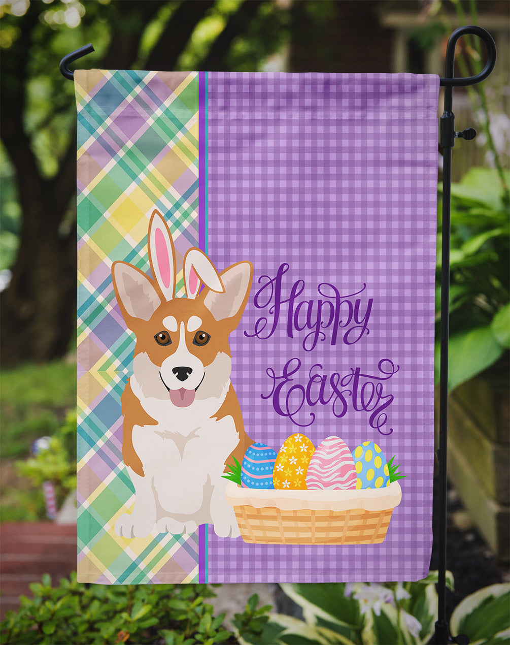 Red Pembroke Corgi Easter Garden Flag