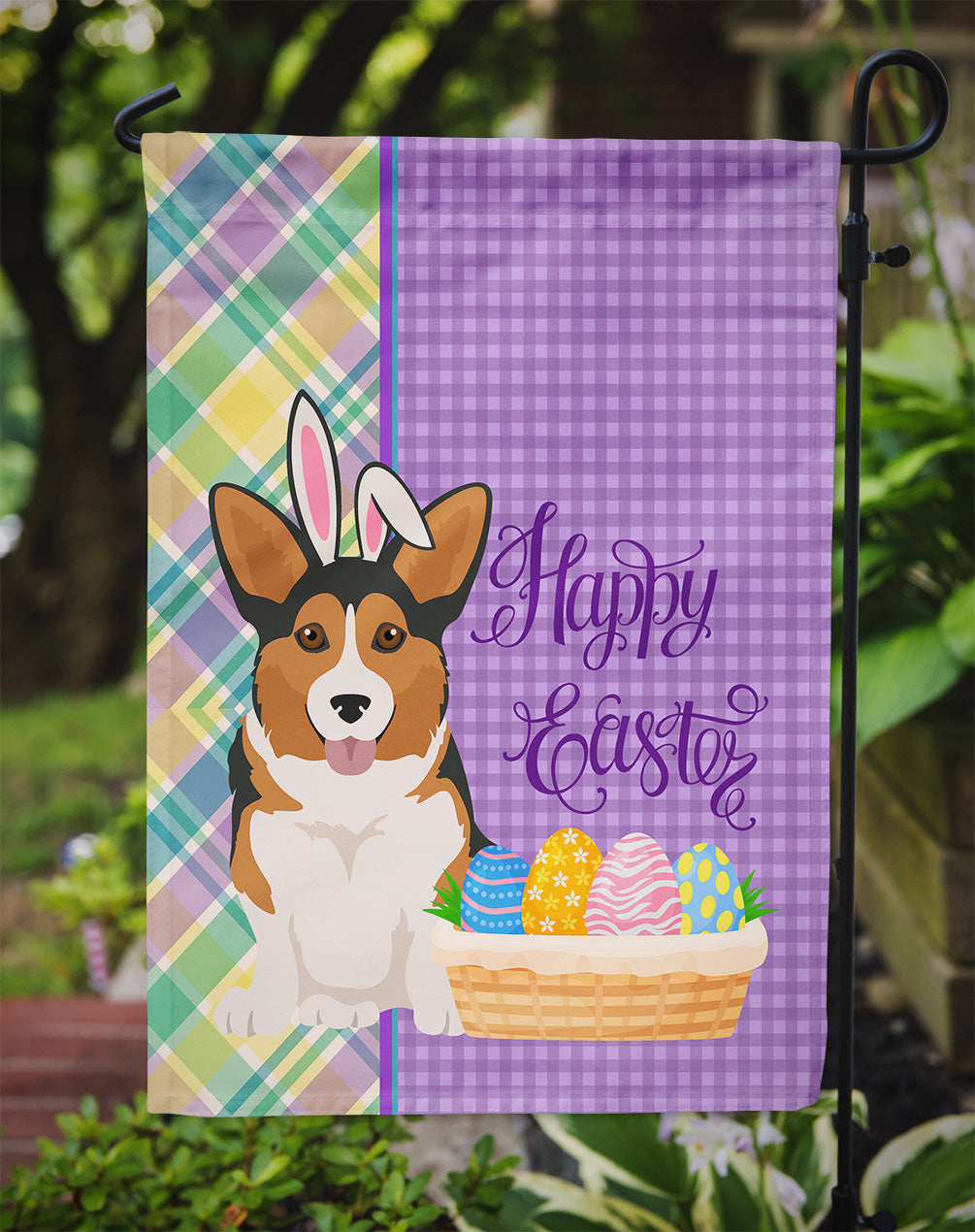 Sable Pembroke Corgi Easter Garden Flag