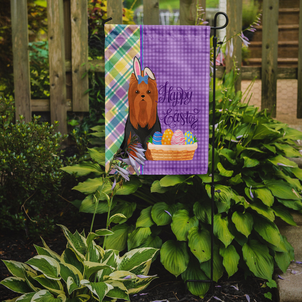 Black and Tan Full Coat Yorkshire Terrier Easter Garden Flag