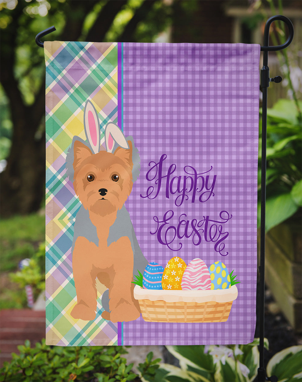 Blue and Tan Puppy Cut Yorkshire Terrier Easter Garden Flag