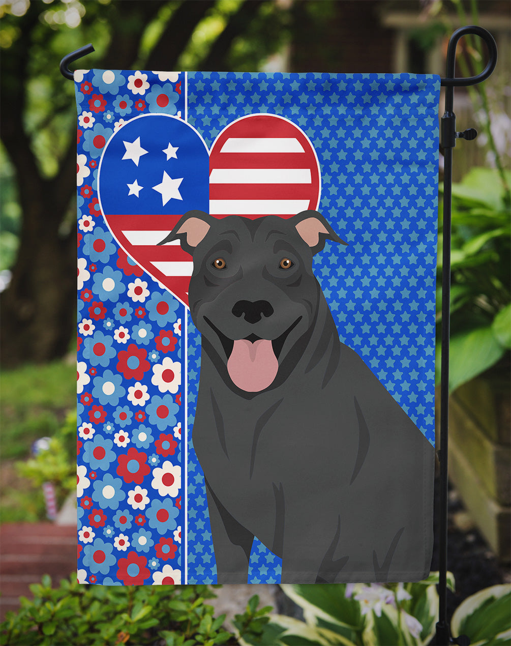 Black Pit Bull Terrier USA American Garden Flag