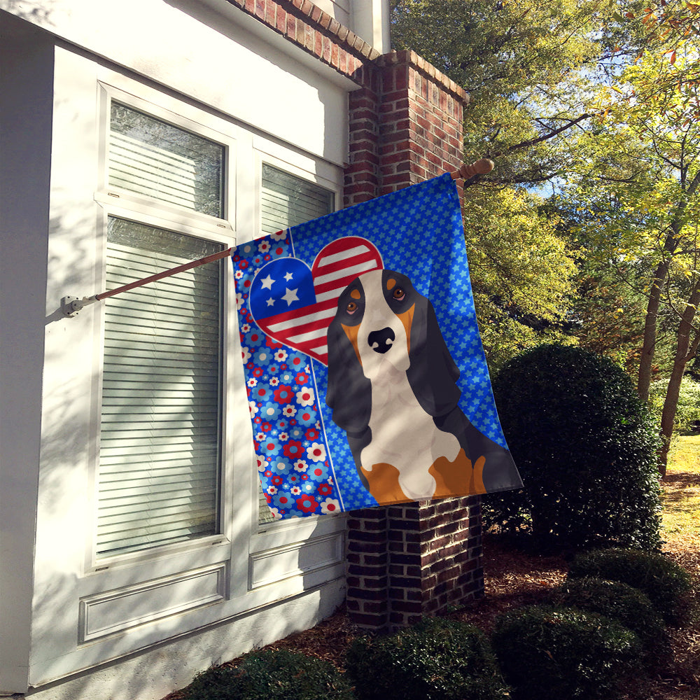 Black Tricolor Basset Hound USA American House Flag