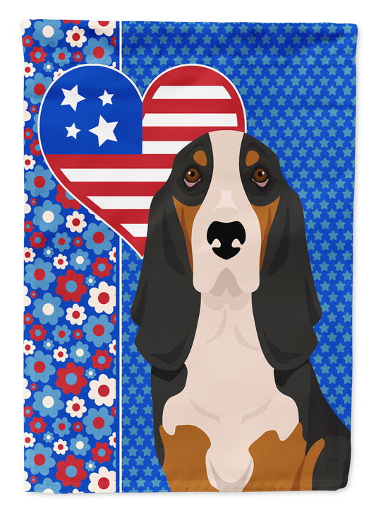 Buy this Black Tricolor Basset Hound USA American Garden Flag