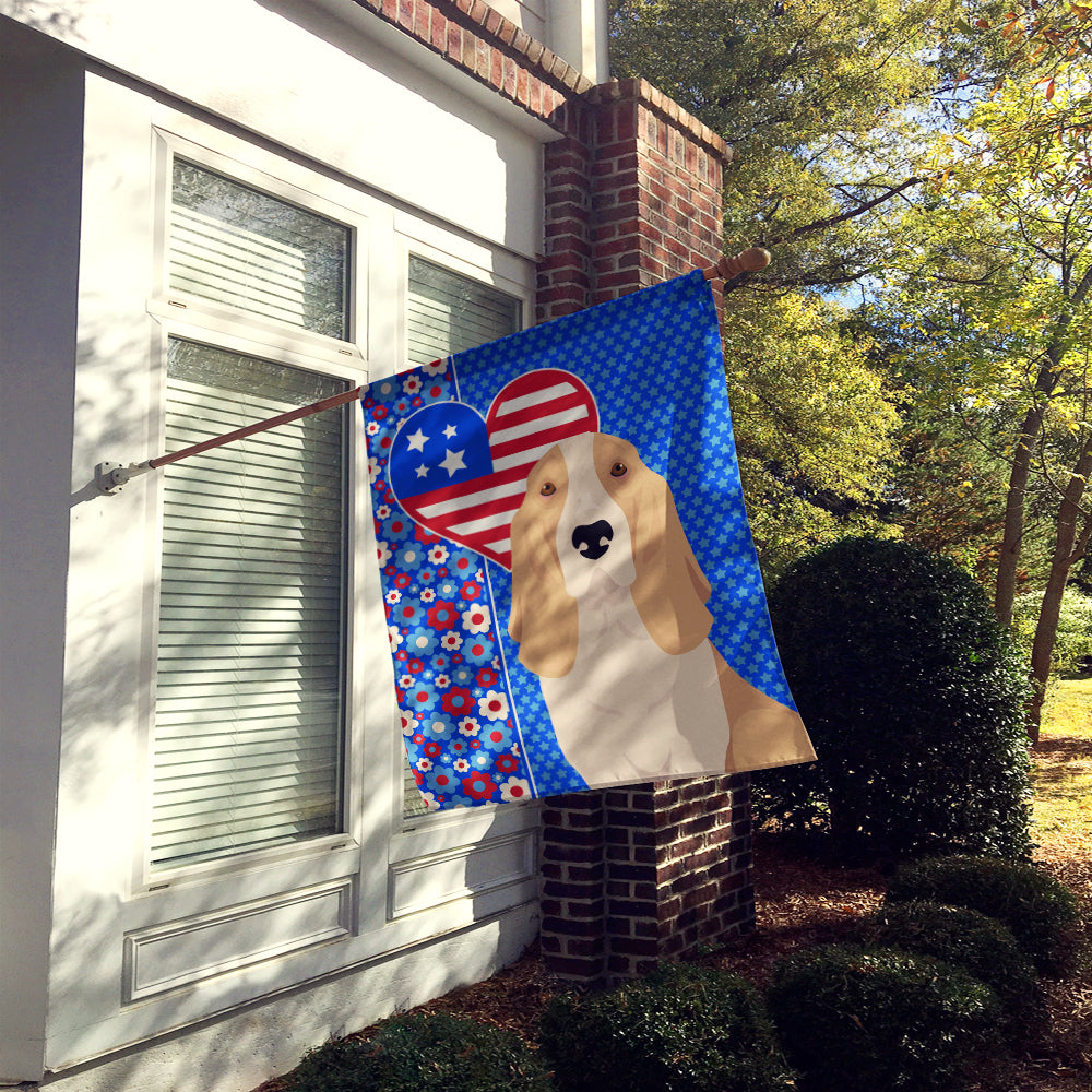 Lemon and White Tricolor Basset Hound USA American House Flag