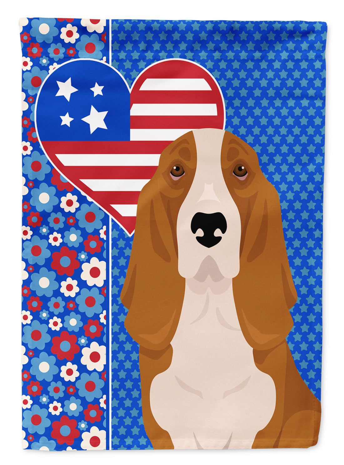 Buy this Red and White Tricolor Basset Hound USA American House Flag