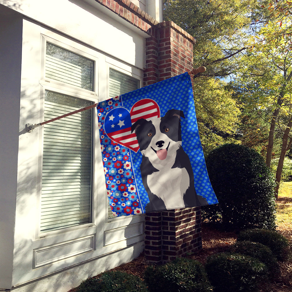 Black and White Border Collie USA American House Flag