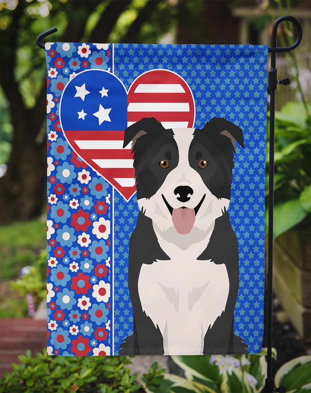 Black and White Border Collie USA American Garden Flag