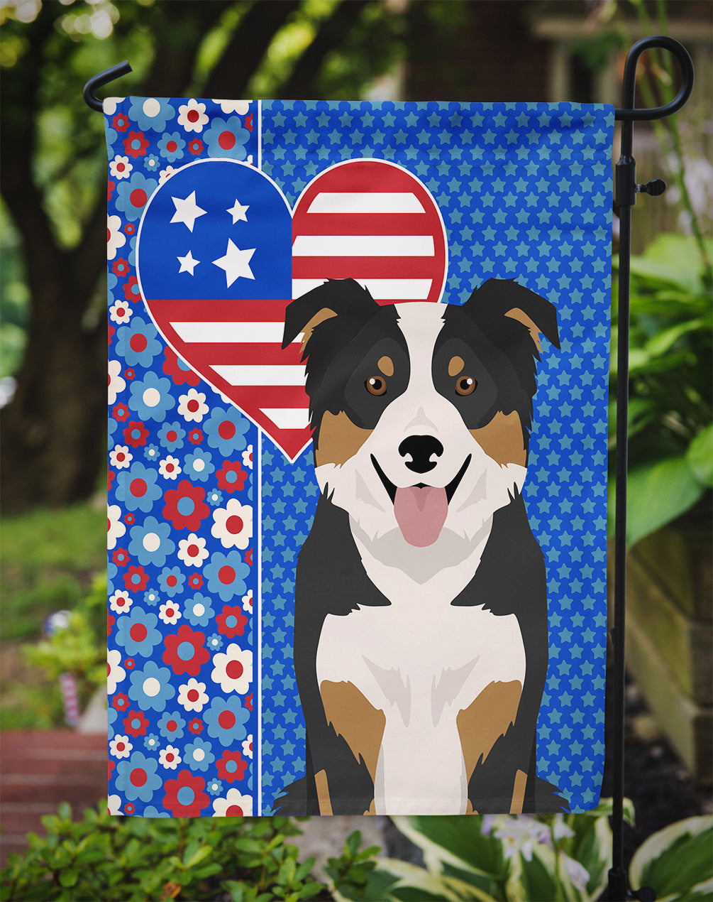 Tricolor Border Collie USA American Garden Flag