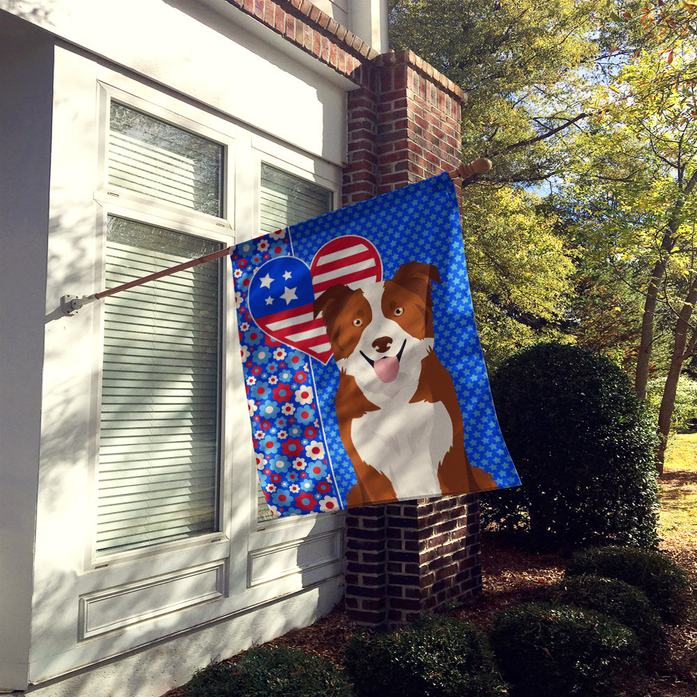 Red and White Border Collie USA American House Flag