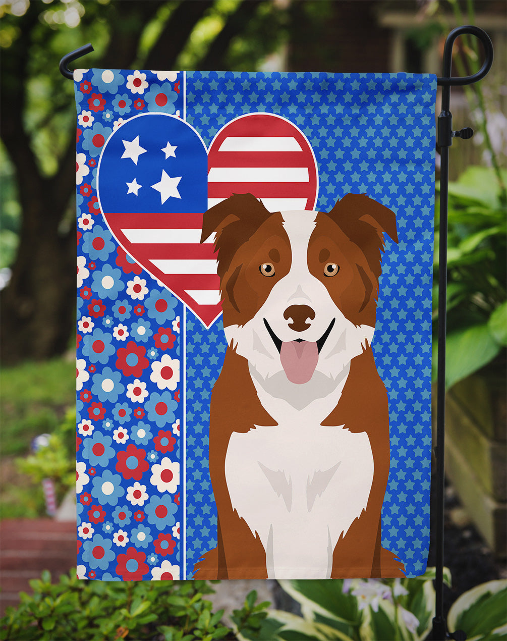 Red and White Border Collie USA American Garden Flag