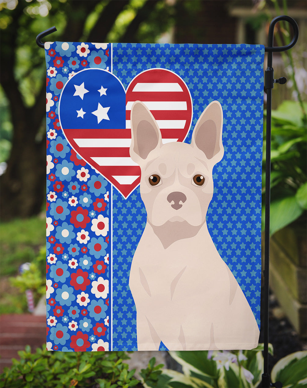 White Boston Terrier USA American Garden Flag