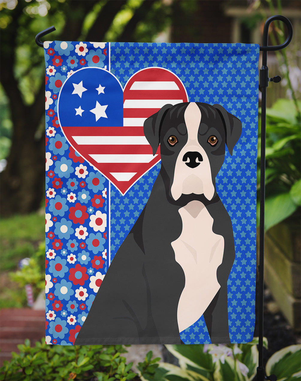 Natural Eared Black Boxer USA American Garden Flag