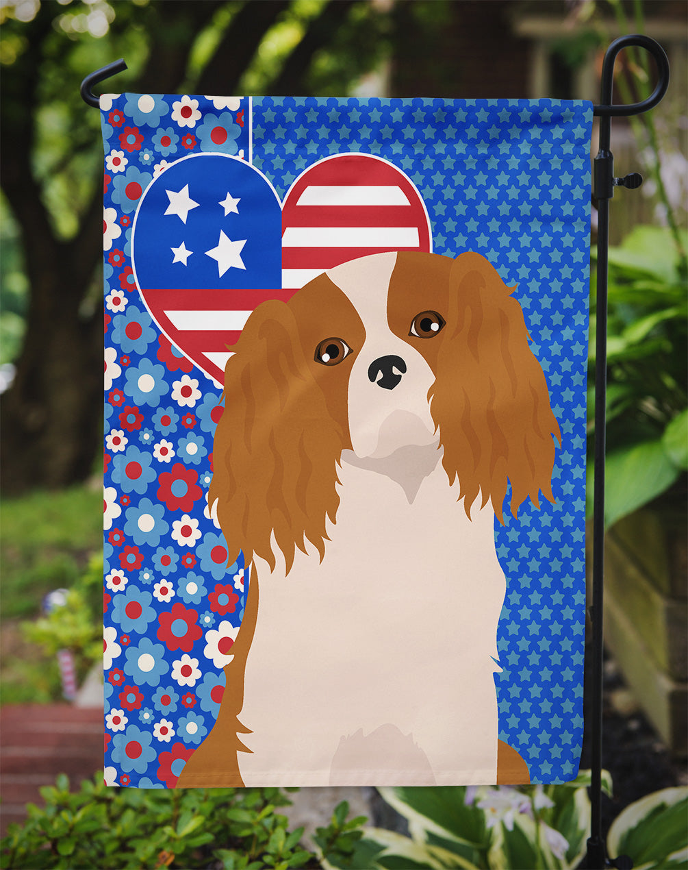 Blenheim Cavalier Spaniel USA American Garden Flag