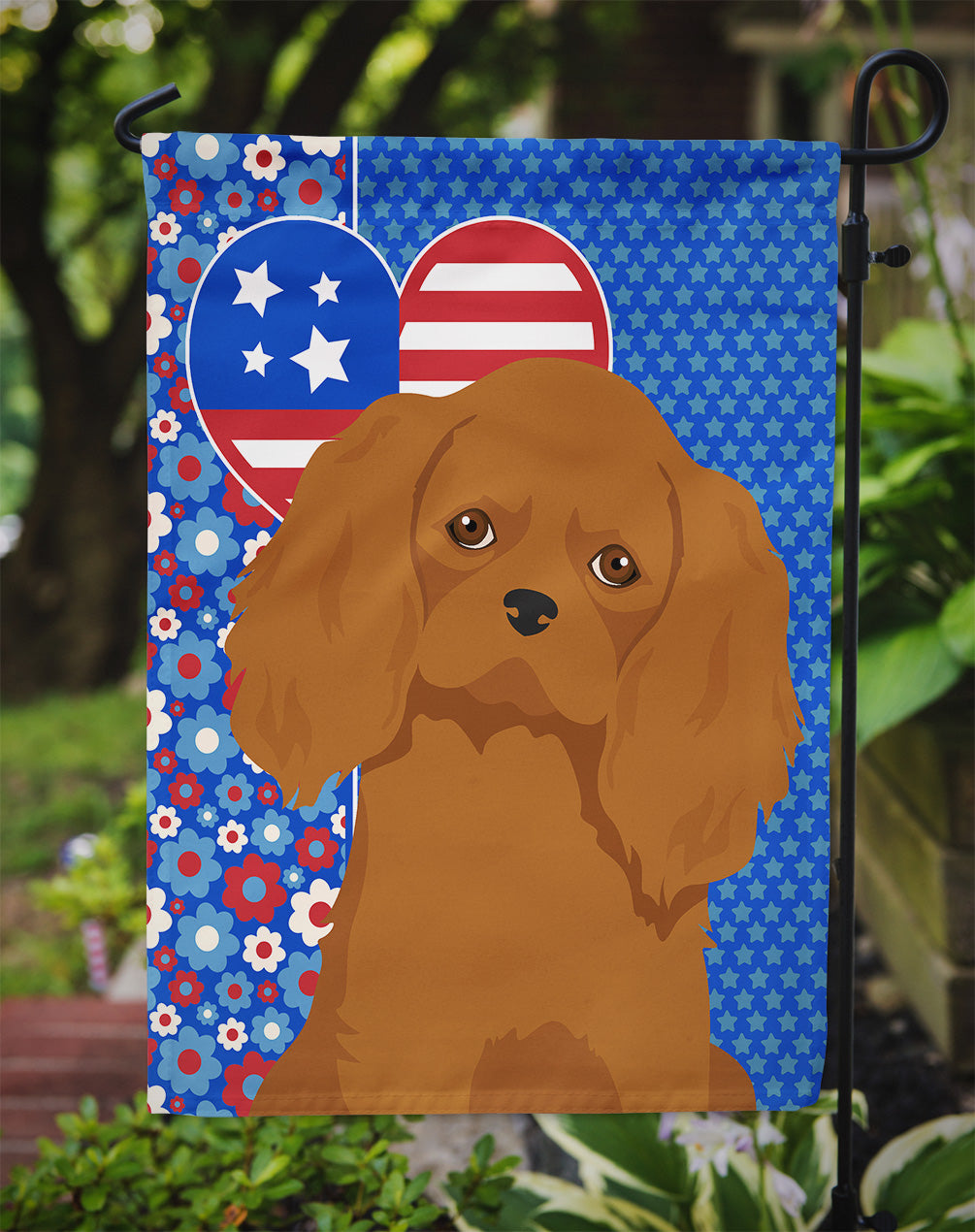 Ruby Cavalier Spaniel USA American Garden Flag