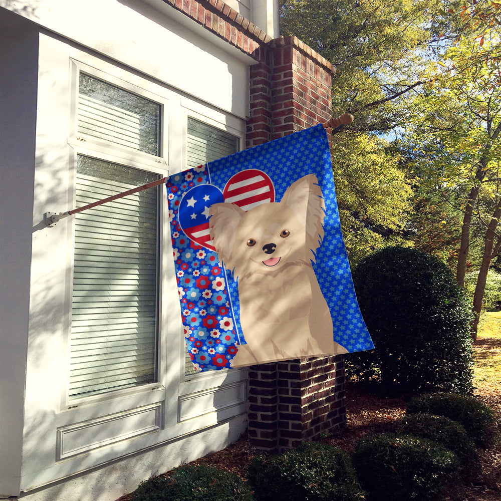 Longhaired Cream Chihuahua USA American House Flag