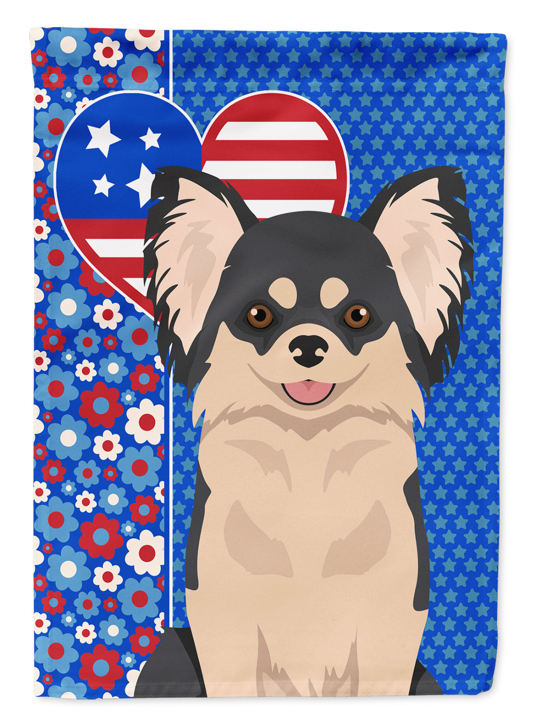 Buy this Longhaired Black and White Chihuahua USA American Garden Flag