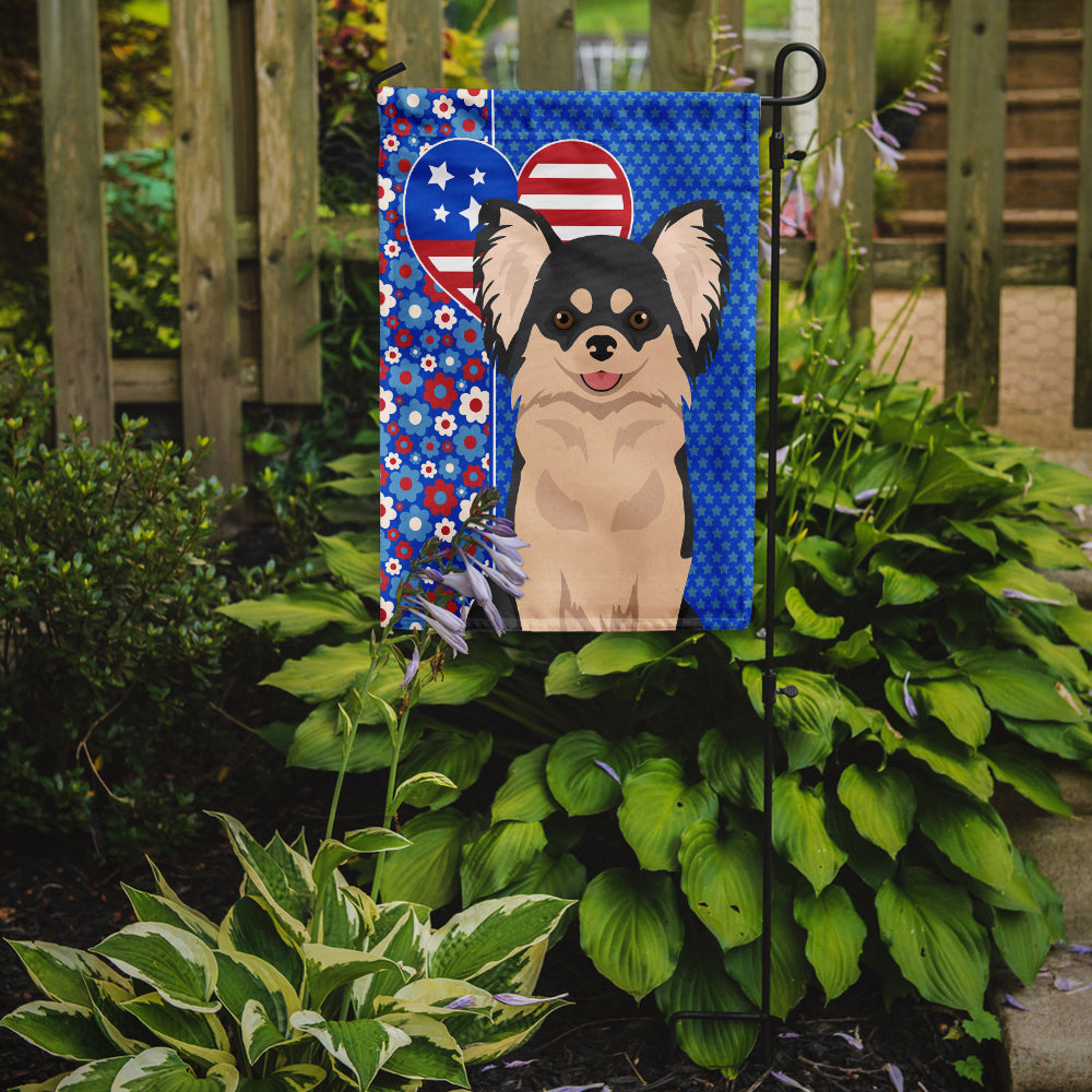 Longhaired Black and White Chihuahua USA American Garden Flag