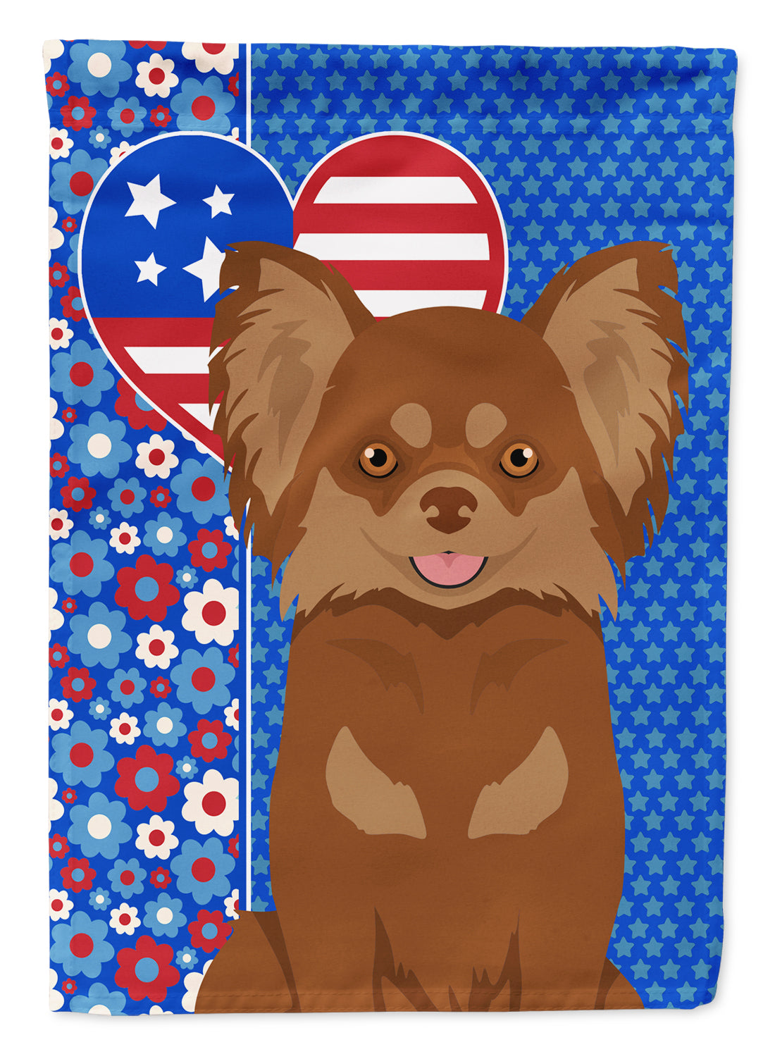 Buy this Longhaired Chocolate and Tan Chihuahua USA American House Flag