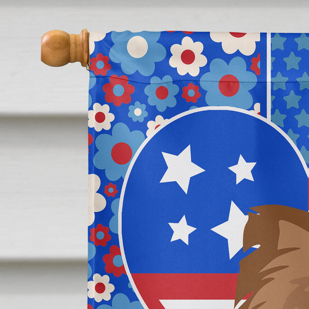 Longhaired Chocolate and Tan Chihuahua USA American House Flag