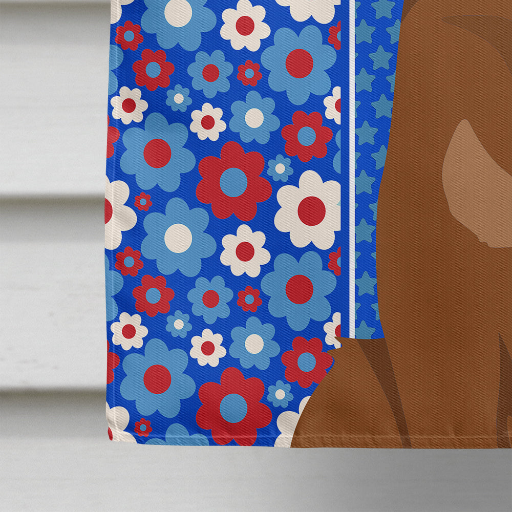 Longhaired Chocolate and Tan Chihuahua USA American House Flag
