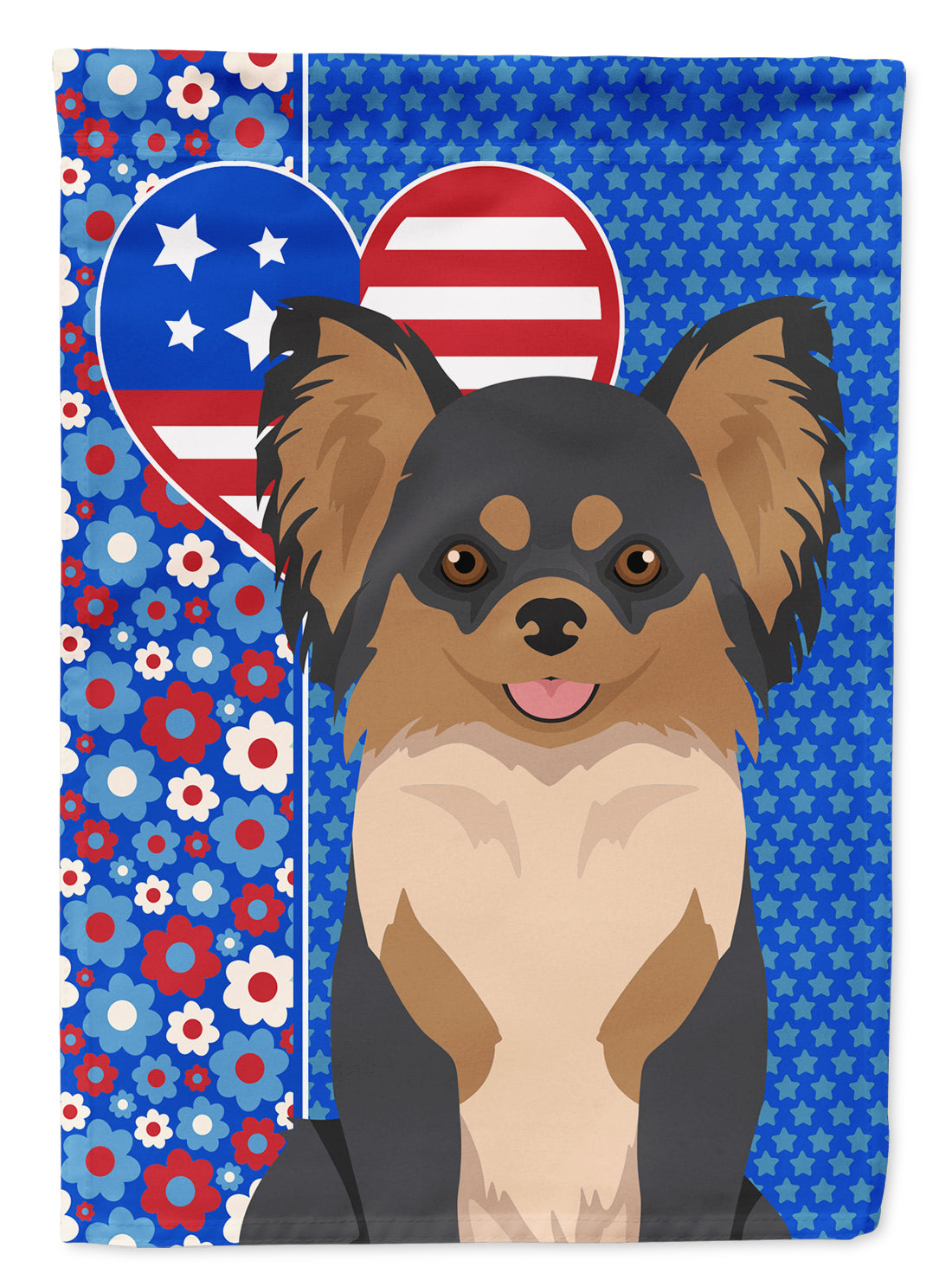 Buy this Longhaired Black and Tan Chihuahua USA American House Flag