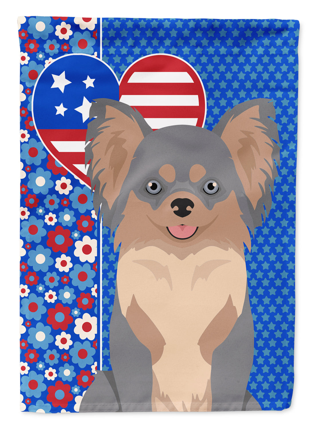 Buy this Longhaired Blue and Tan Chihuahua USA American House Flag