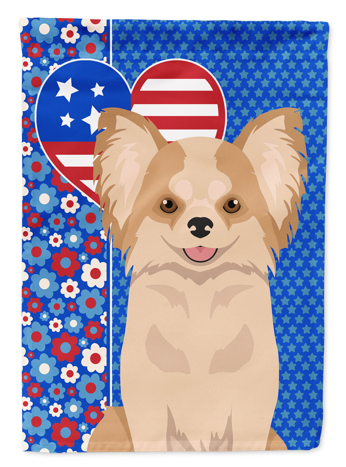 Buy this Longhaired Gold and White Chihuahua USA American Garden Flag