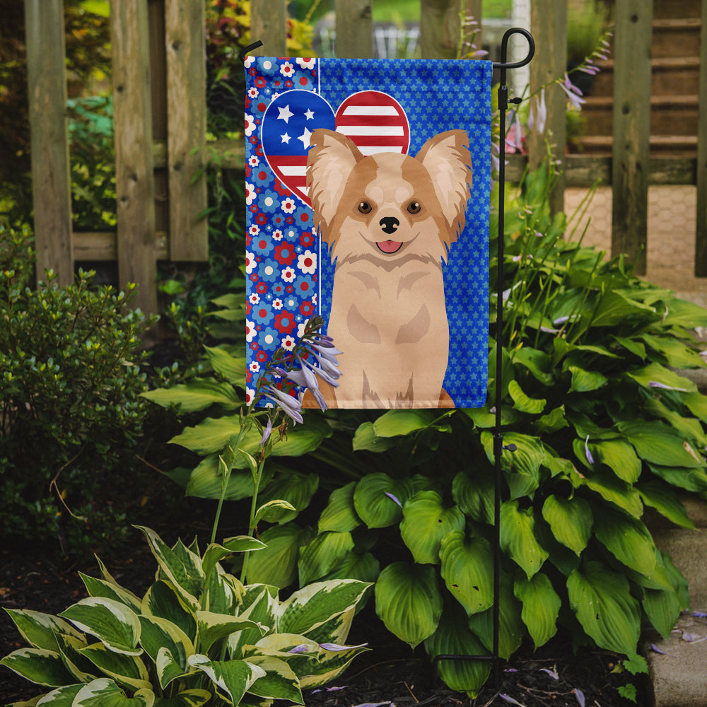 Longhaired Gold and White Chihuahua USA American Garden Flag
