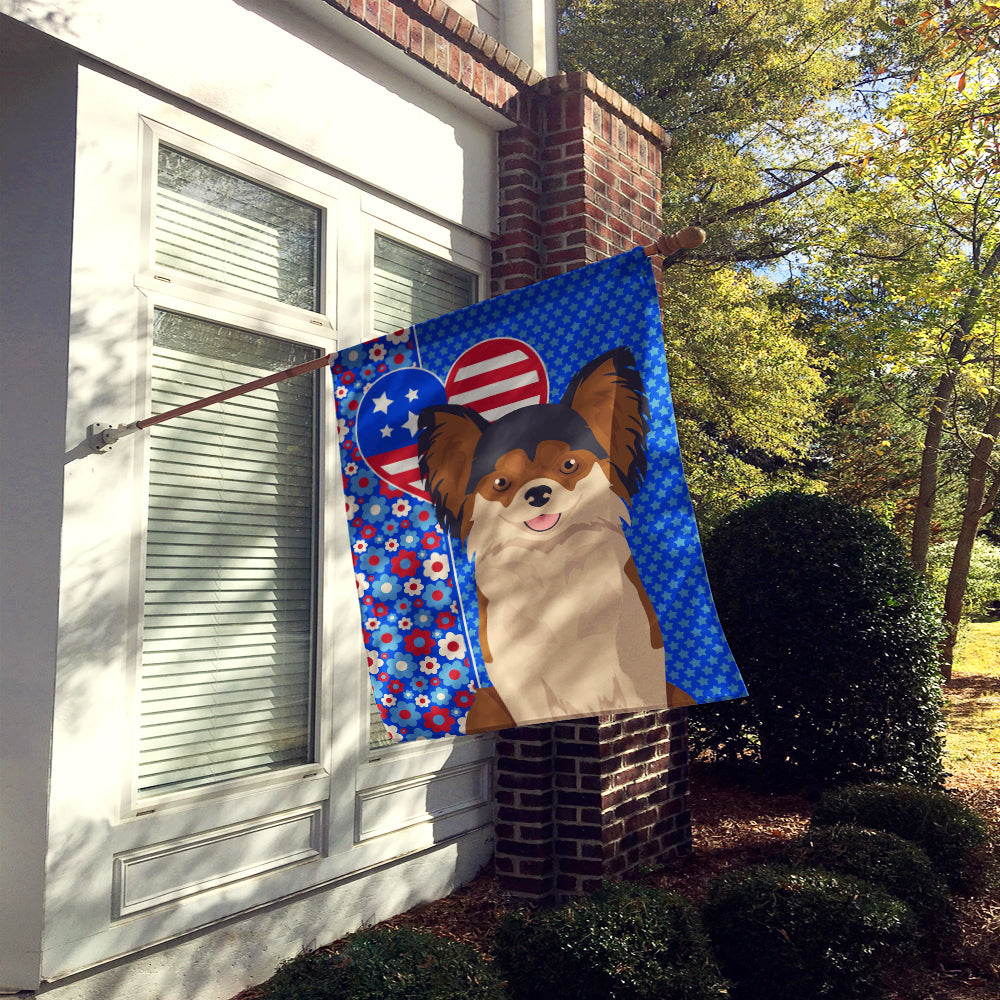 Longhaired Black and Red Chihuahua USA American House Flag