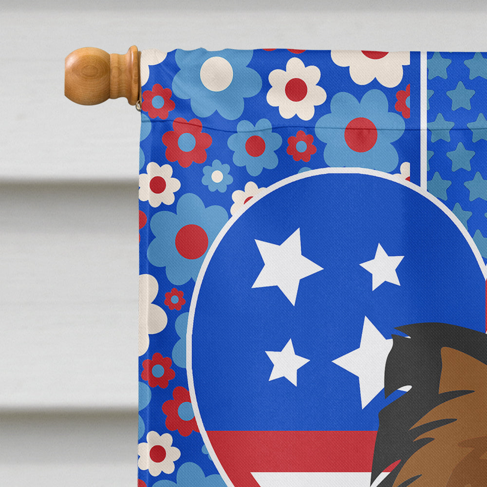 Longhaired Black and Red Chihuahua USA American House Flag