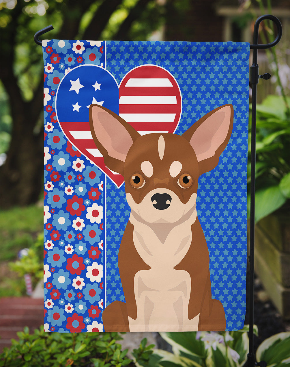 Red and White Chihuahua USA American Garden Flag