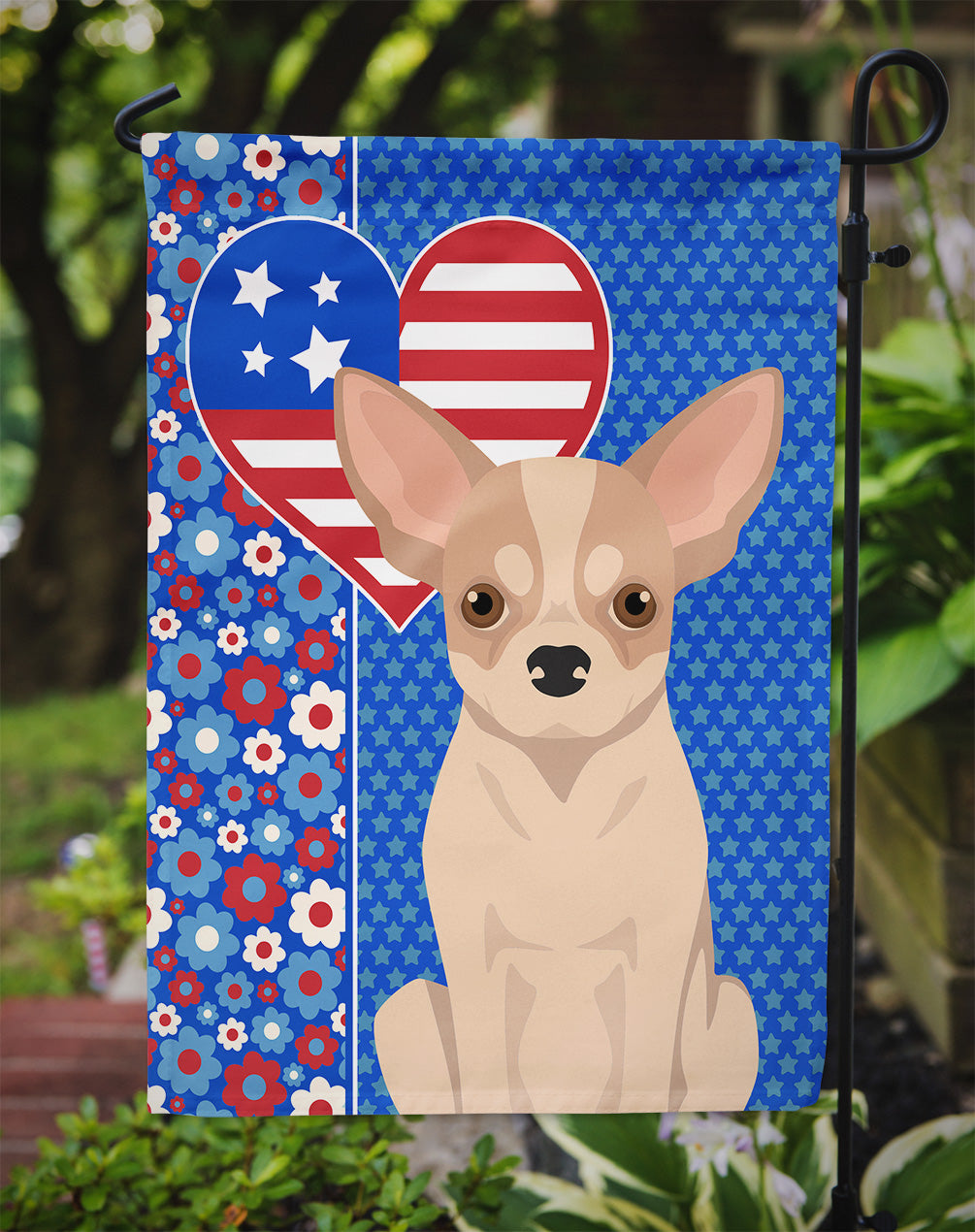 Fawn and White Chihuahua USA American Garden Flag