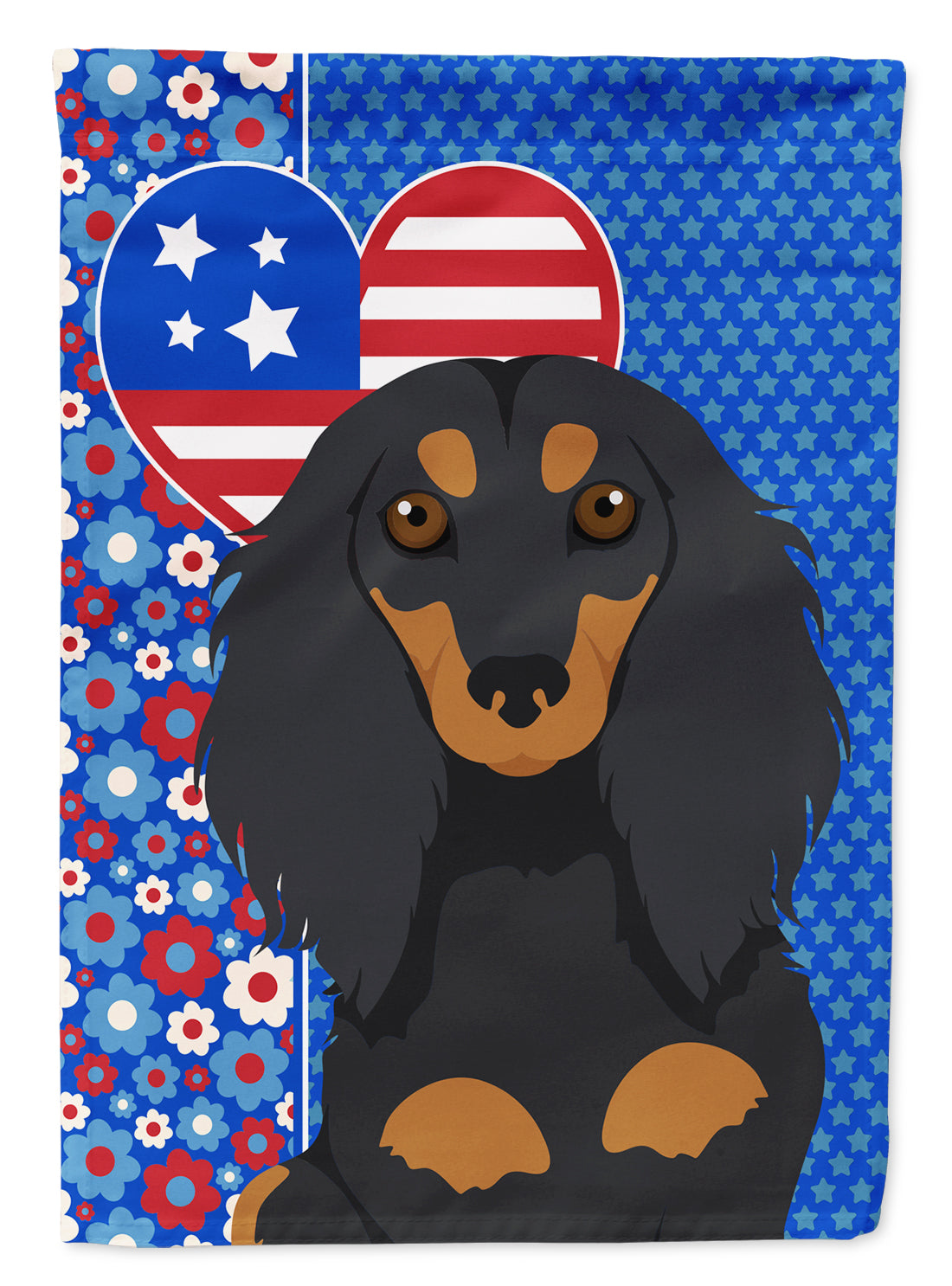 Buy this Longhair Black and Tan Dachshund USA American House Flag