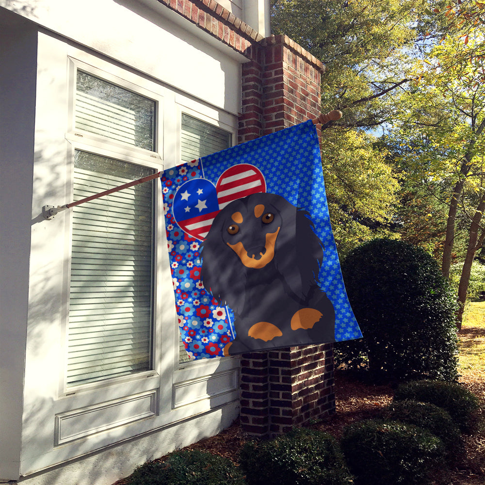 Longhair Black and Tan Dachshund USA American House Flag