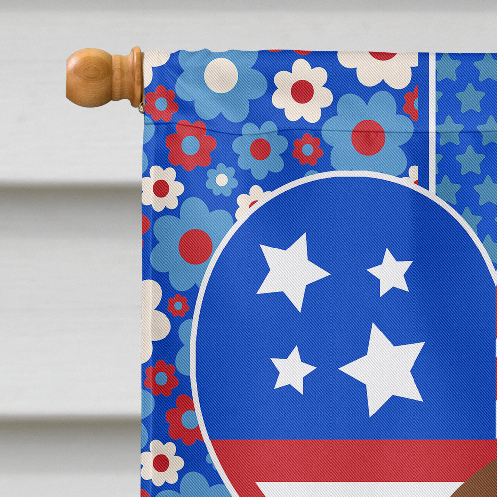 Longhair Red Pedbald Dachshund USA American House Flag