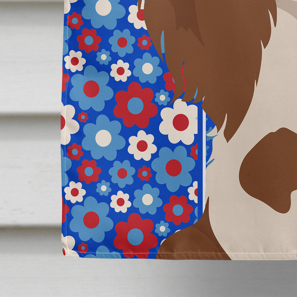Longhair Red Pedbald Dachshund USA American House Flag